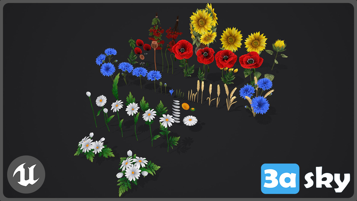 Stylized Handpainted Wildflowers Pack Low-poly 3D Model 4.27 from ...