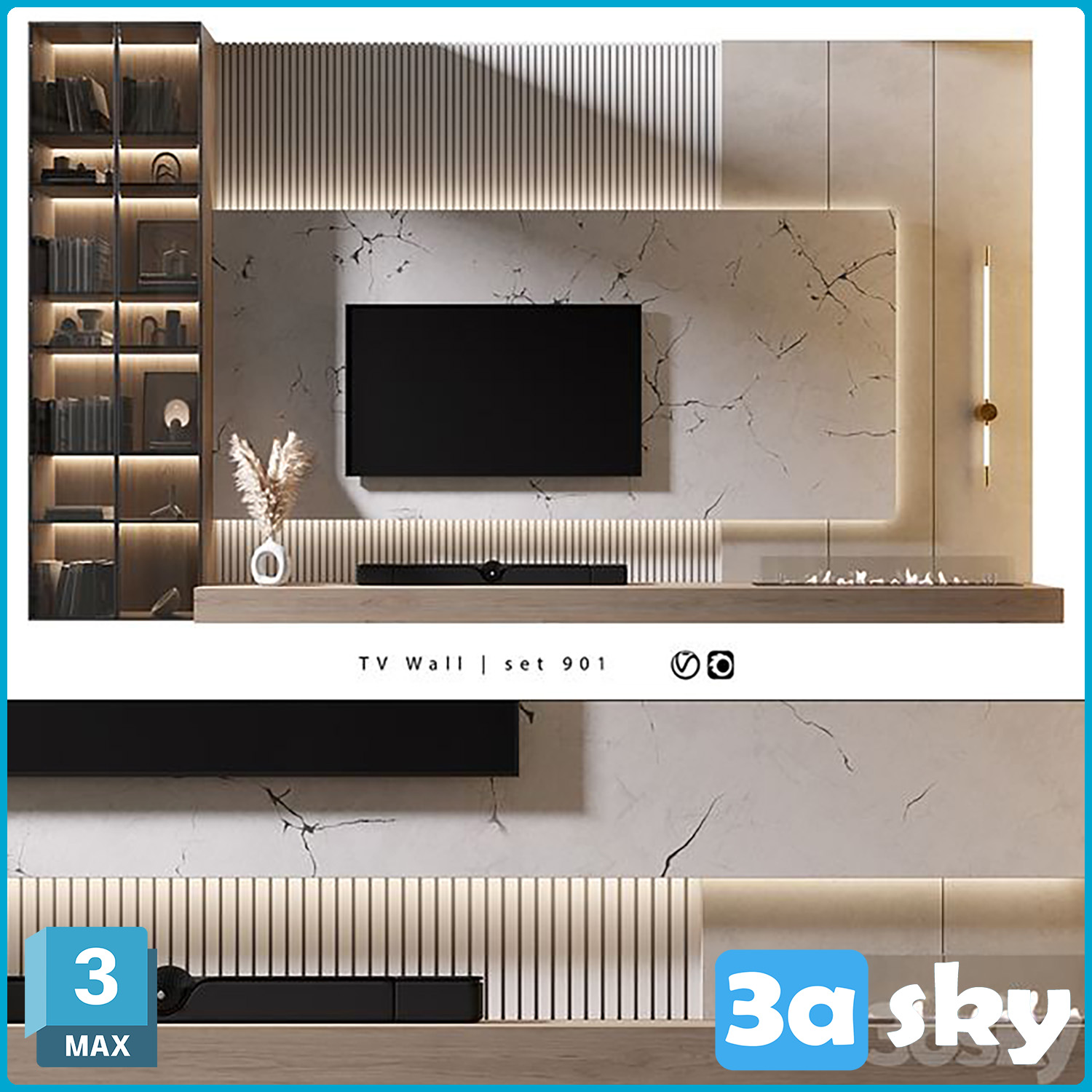 TV Wall set 901 from 3DS MAX Models & Free Download